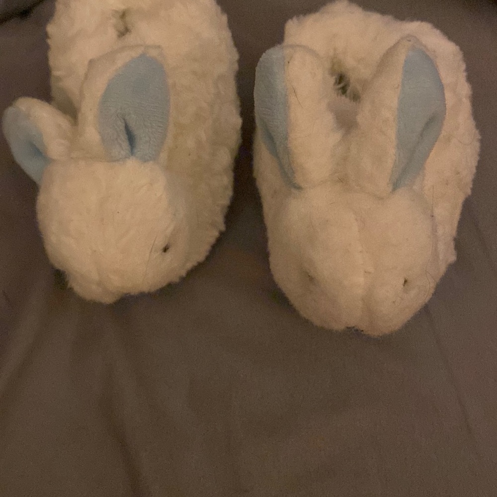 Blue and white baby bunny slippers